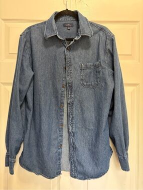 croft & barrow Men's Light Blue Denim Button-Down cotton Shirt M